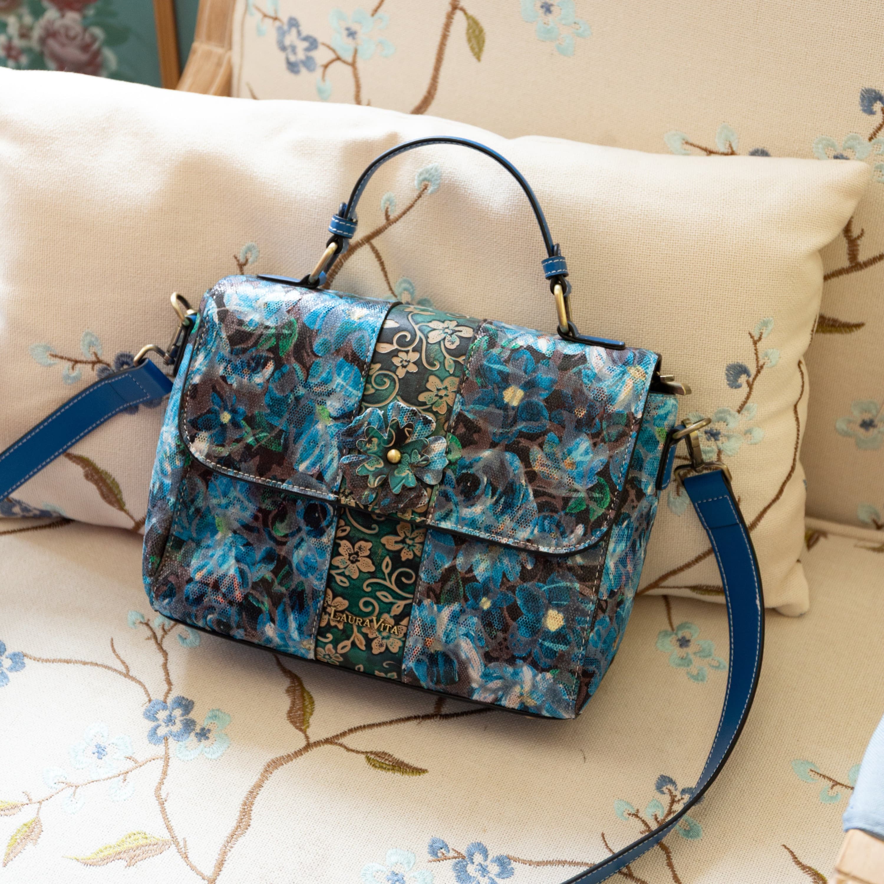 LAURA VITA SAC À Main Pour Femmes Avec Motif Floral Et Clous Amber 03 EUR 108,85 - FR