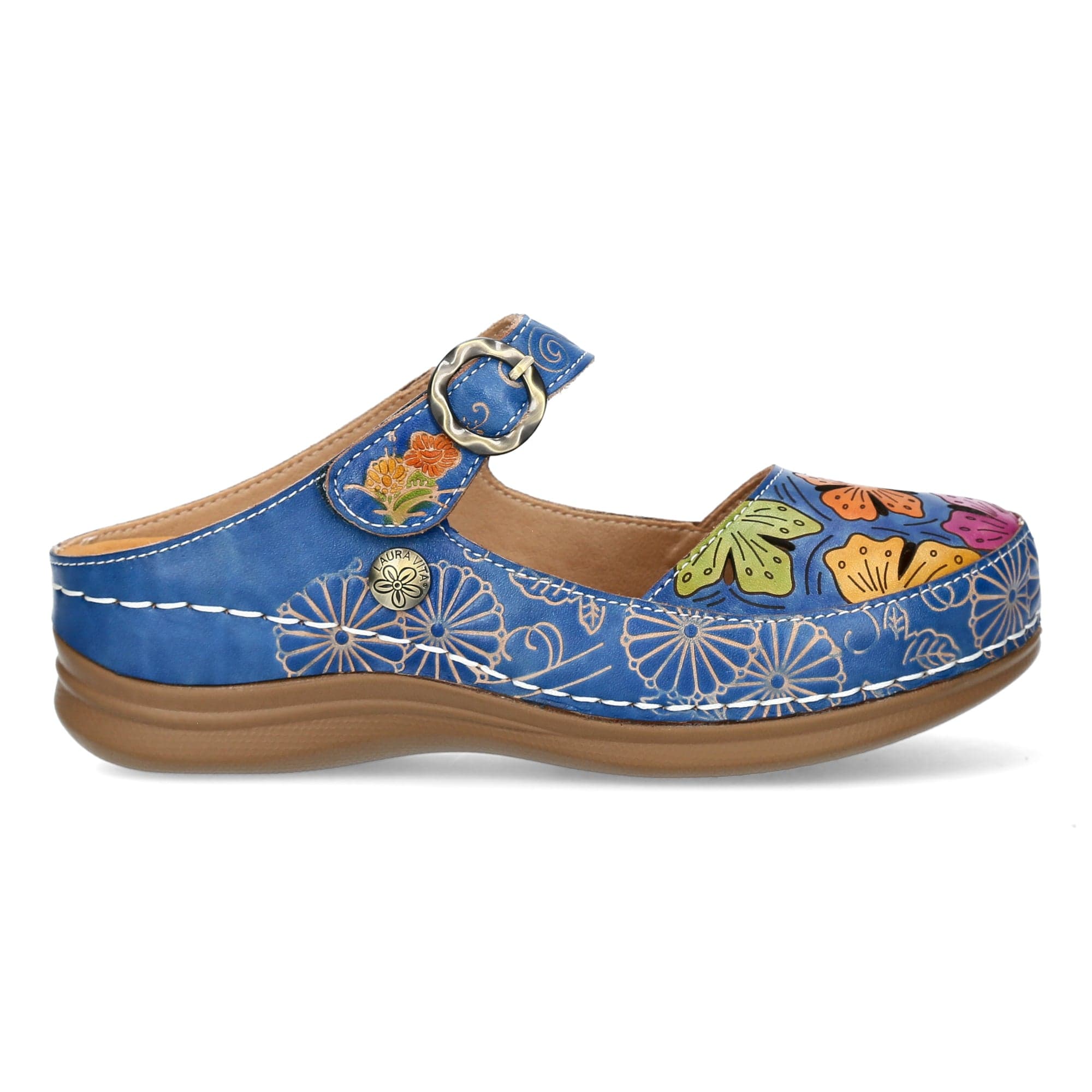 Sabots Femme LAURA VITA En Cuir - Confort, Tige Cheville, Talon Plat, Largeur Large