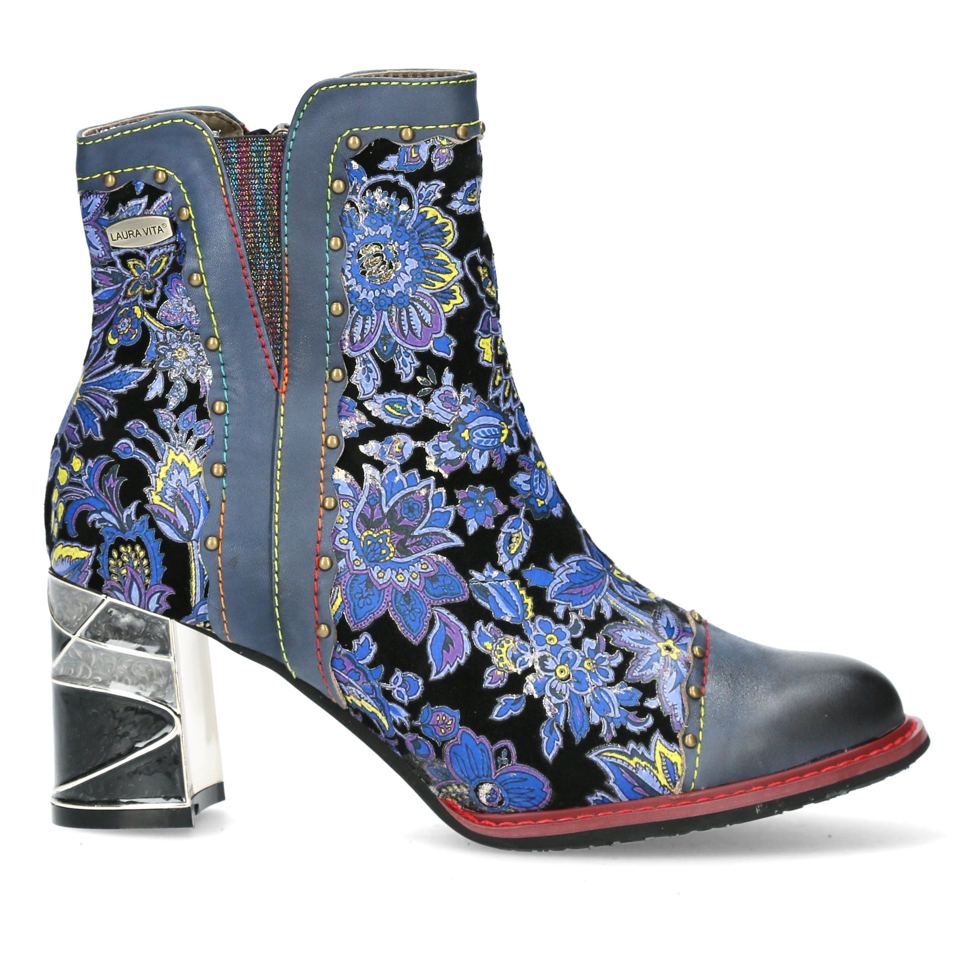 Bottines Femme Laura Vita Oanello 05 - Cuir Et Textile - Talon Aiguille 8 Cm - Bout Pointu - Tige 18 Cm