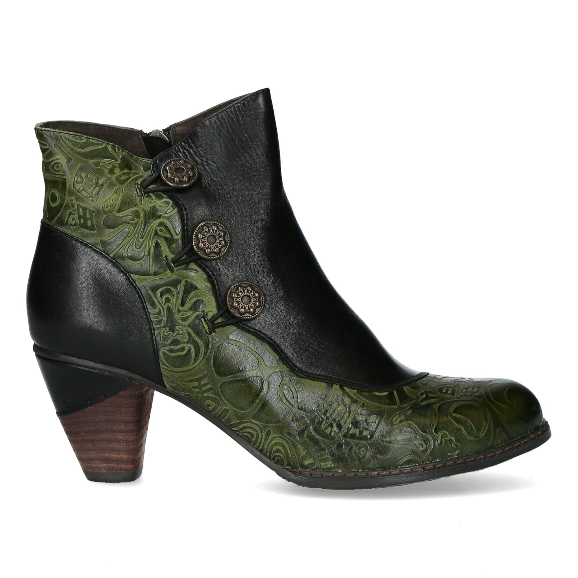 Bottines Femme Laura Vita Alcizeeo 01 – Cuir & Textile, Talon 6 Cm, Motif Floral Élégant, Confort Quotidien