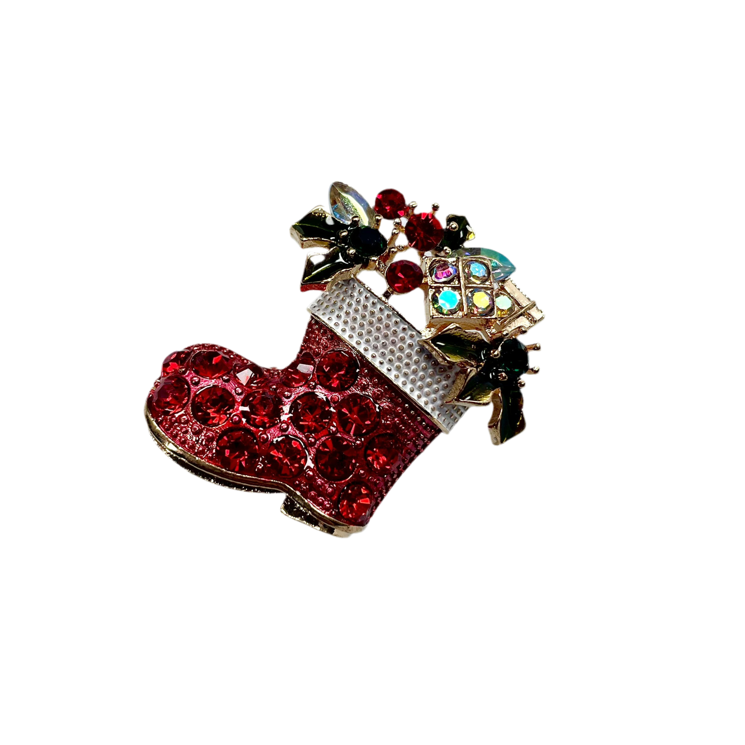 Jewel brooch Christmas stocking