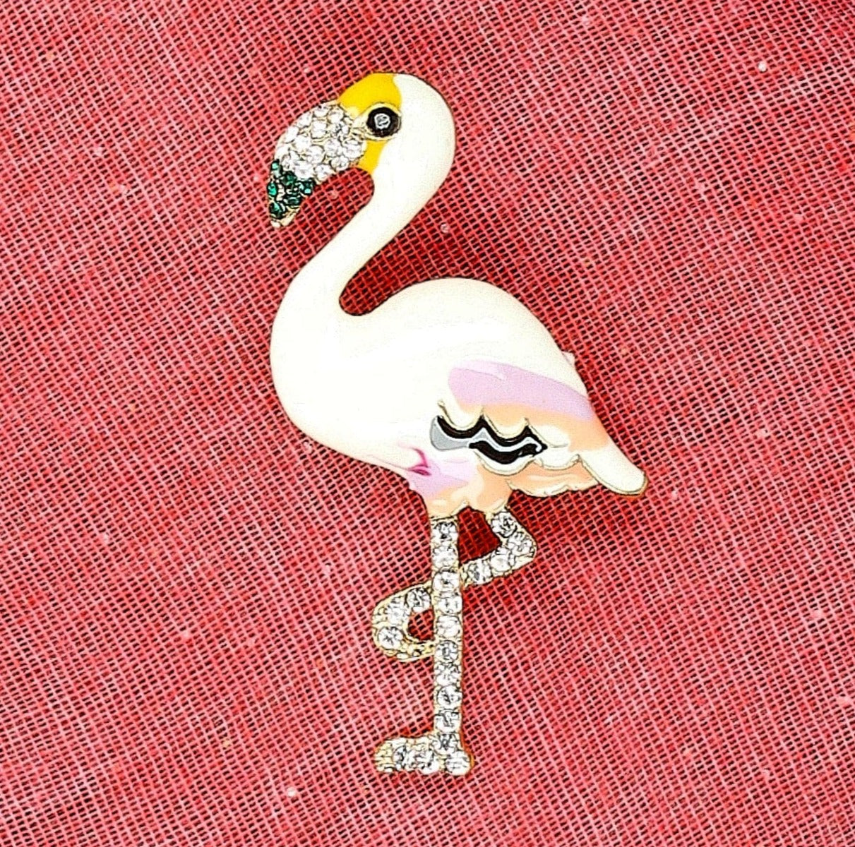 Roze Flamingo broche - Wit - Ketting