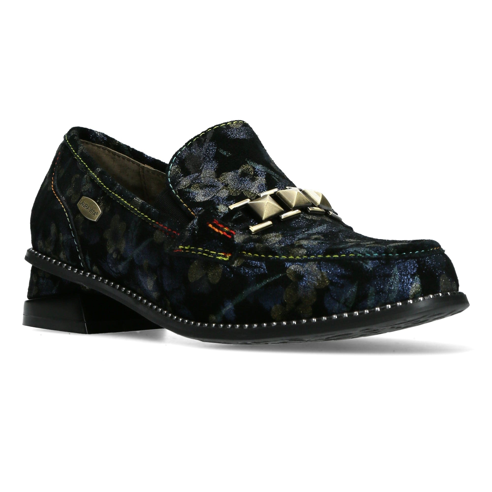 LAURA VITA Chaussure Basse Femme Ibcihalo 011 – Cuir Argenté Ou Bleu Azur – Motif Floral – Semelle Souple 3,5 Cm