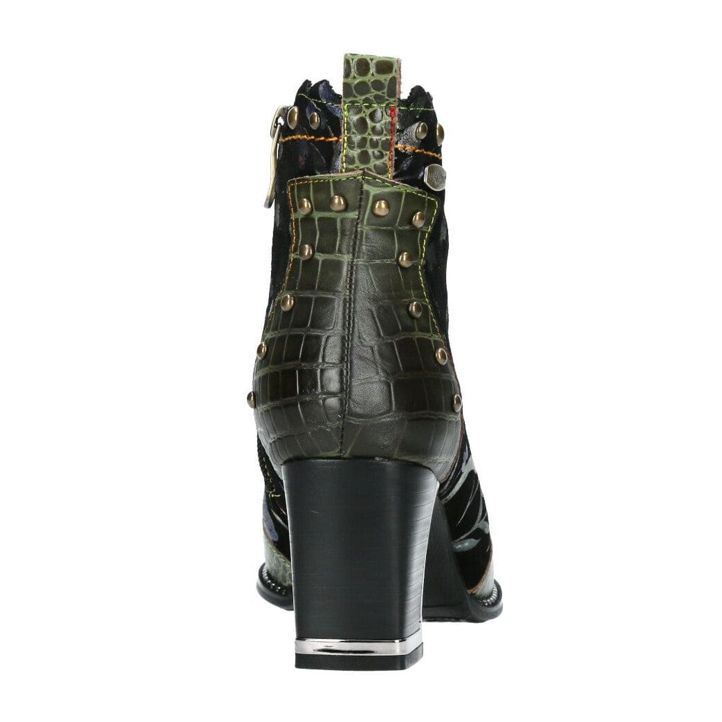 Bottines Laura Vita Kacio 02 Pour Femme - Cuir Nubuck, Motifs Floraux Et Baroques, Talon Bloc 7 Cm - Fermeture Zip Côté