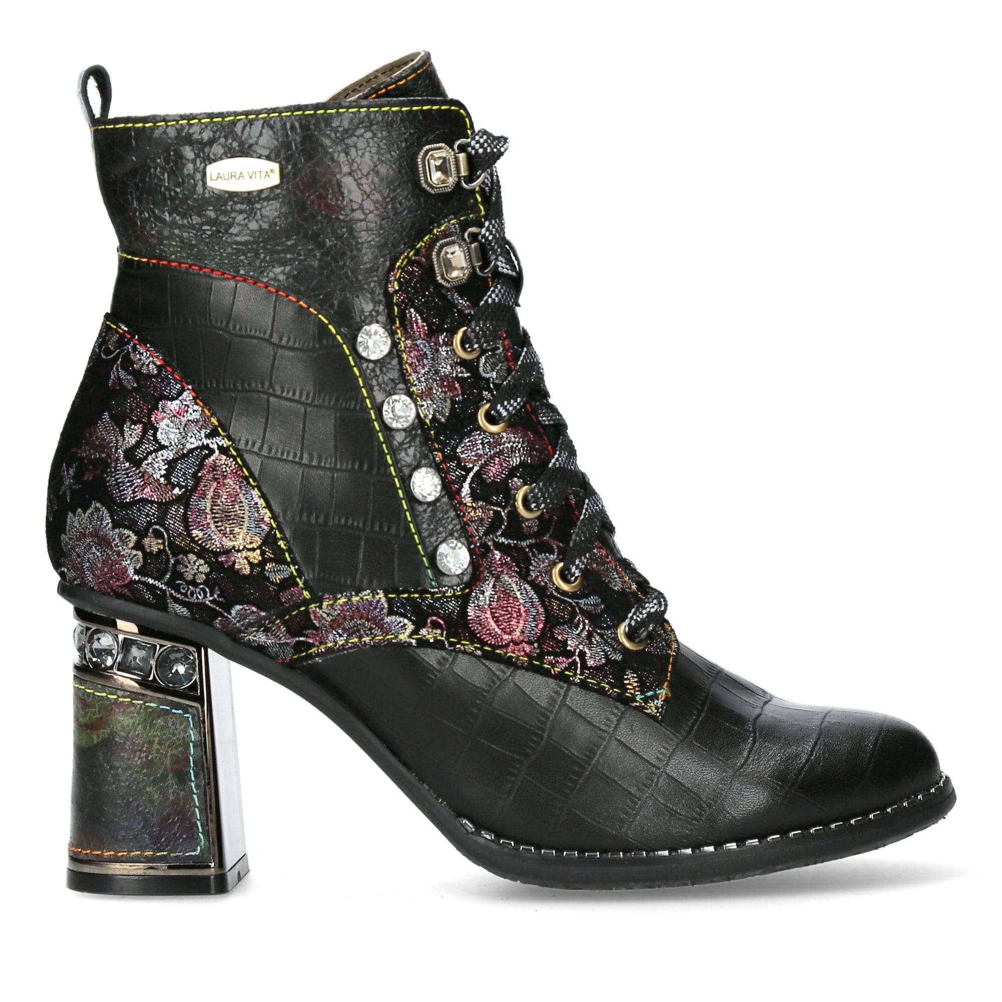 Escarpins Femme Laura Vita Oliveo 05 - Cuir Avec Détails Métalliques, Strass Et Ruban Satin - Talon Aiguille - Élégants Et Romantiques