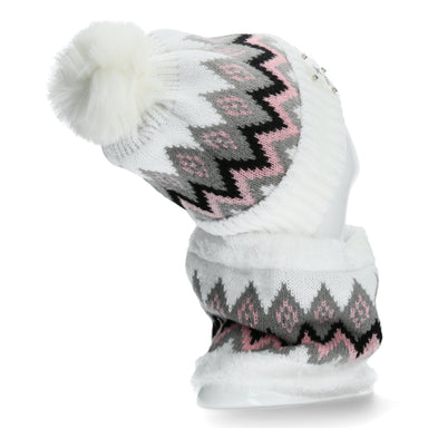 Dúo de gorro y braga de cuello con estampado blanco - Sombreros