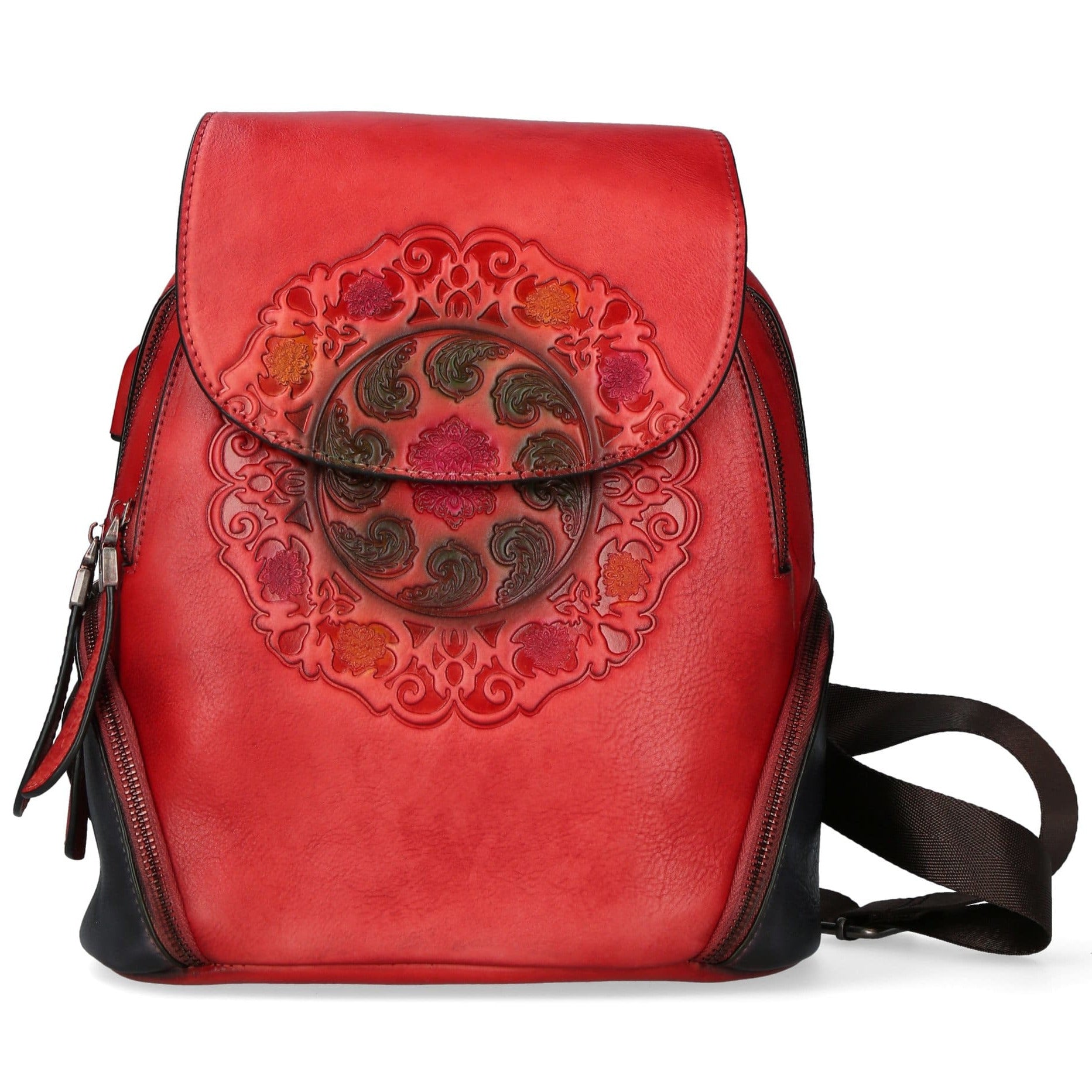 Dryades ryggsäck i läder - röd - väska