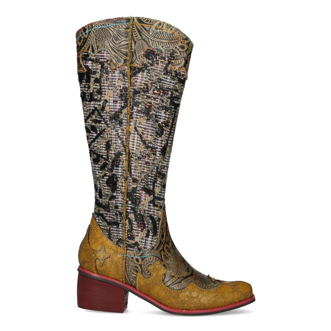 Calzature Taglie Forti | Laura Vita Bellissimi Stivali Lunghi Con Lacci E Motivo Floreale Rosso  Taglie Forti Per Donna  Taglie 9  10 E 11 Uk