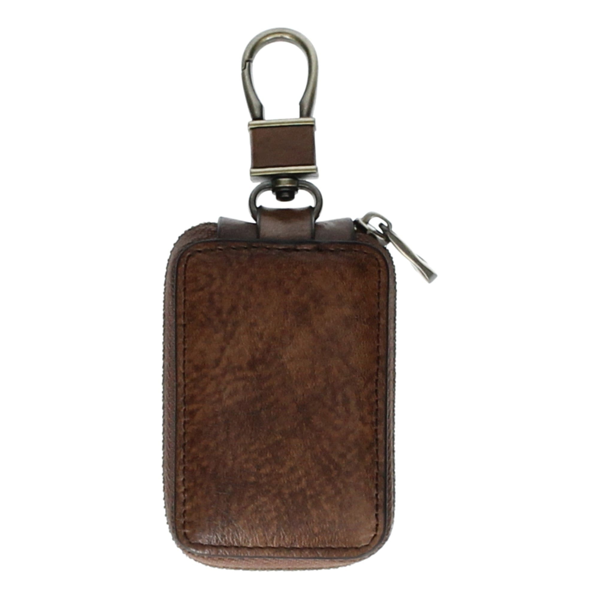 Lädernyckelring och plånbok med karbinhake - Brun - Små lädervaror