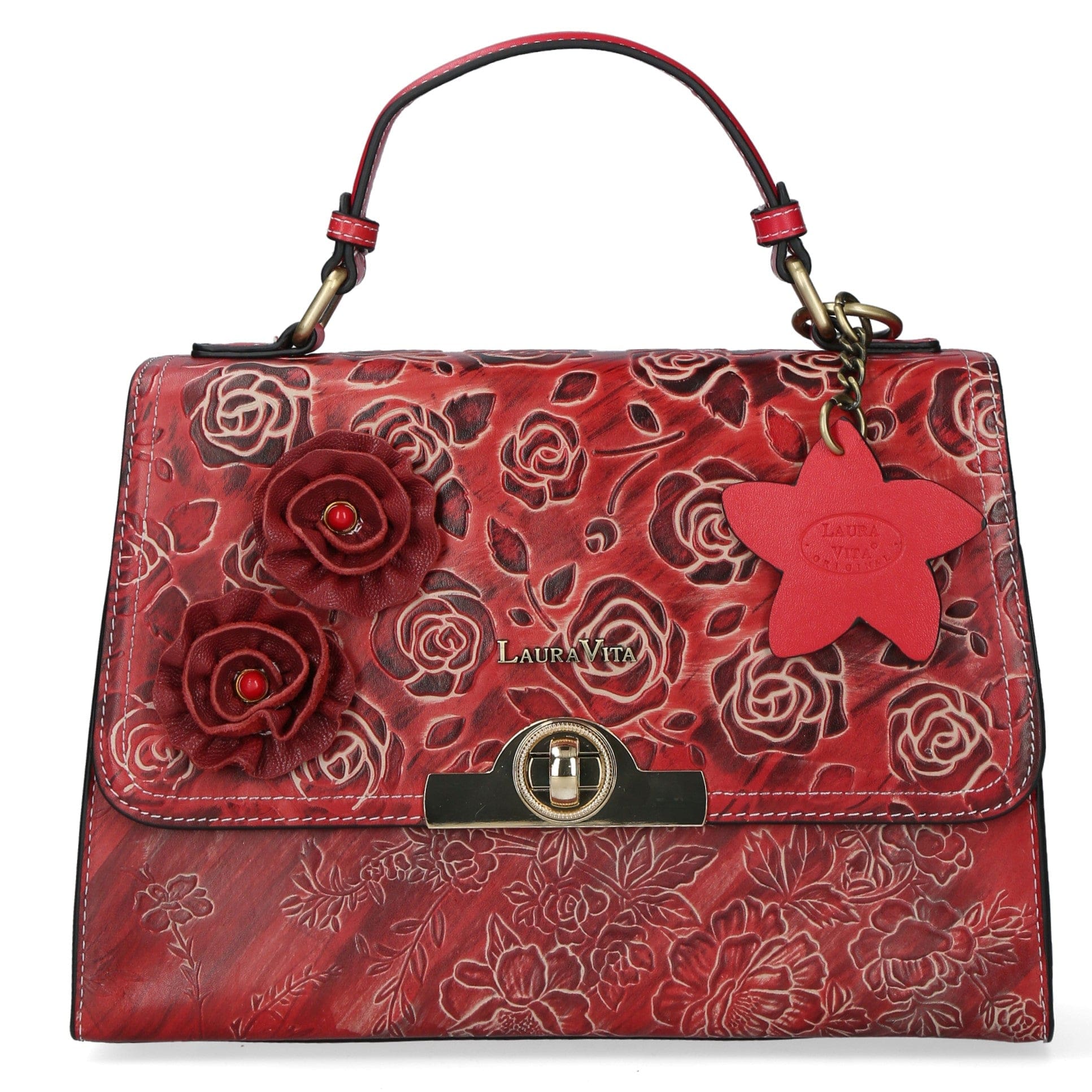 Leather Handbag 4231A - Red - Bag