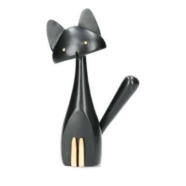 Statue of a slender cat with rings - Black - Decoration
