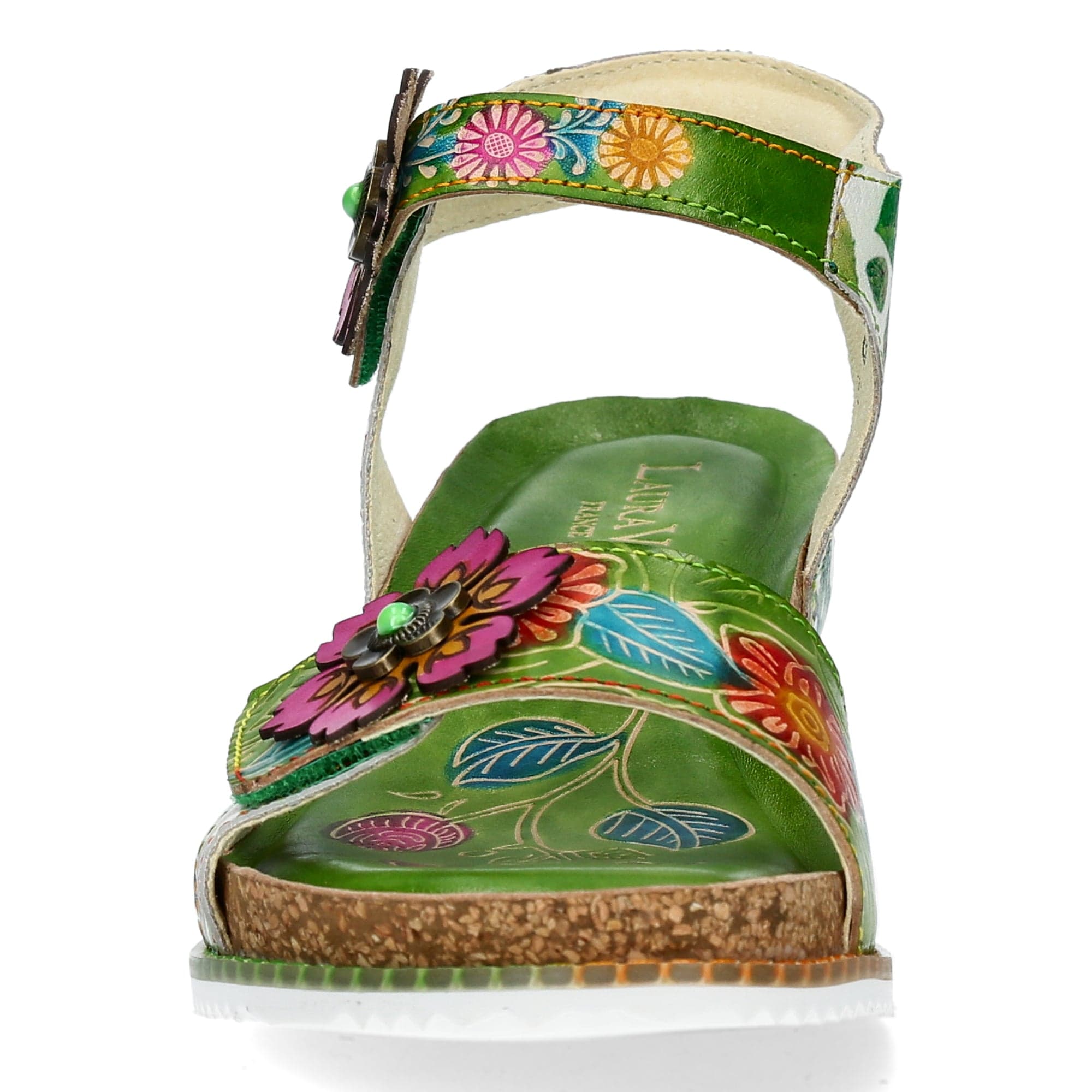 Laura Vita Mujer Piel Sandalias Flores Perforación Tacón De