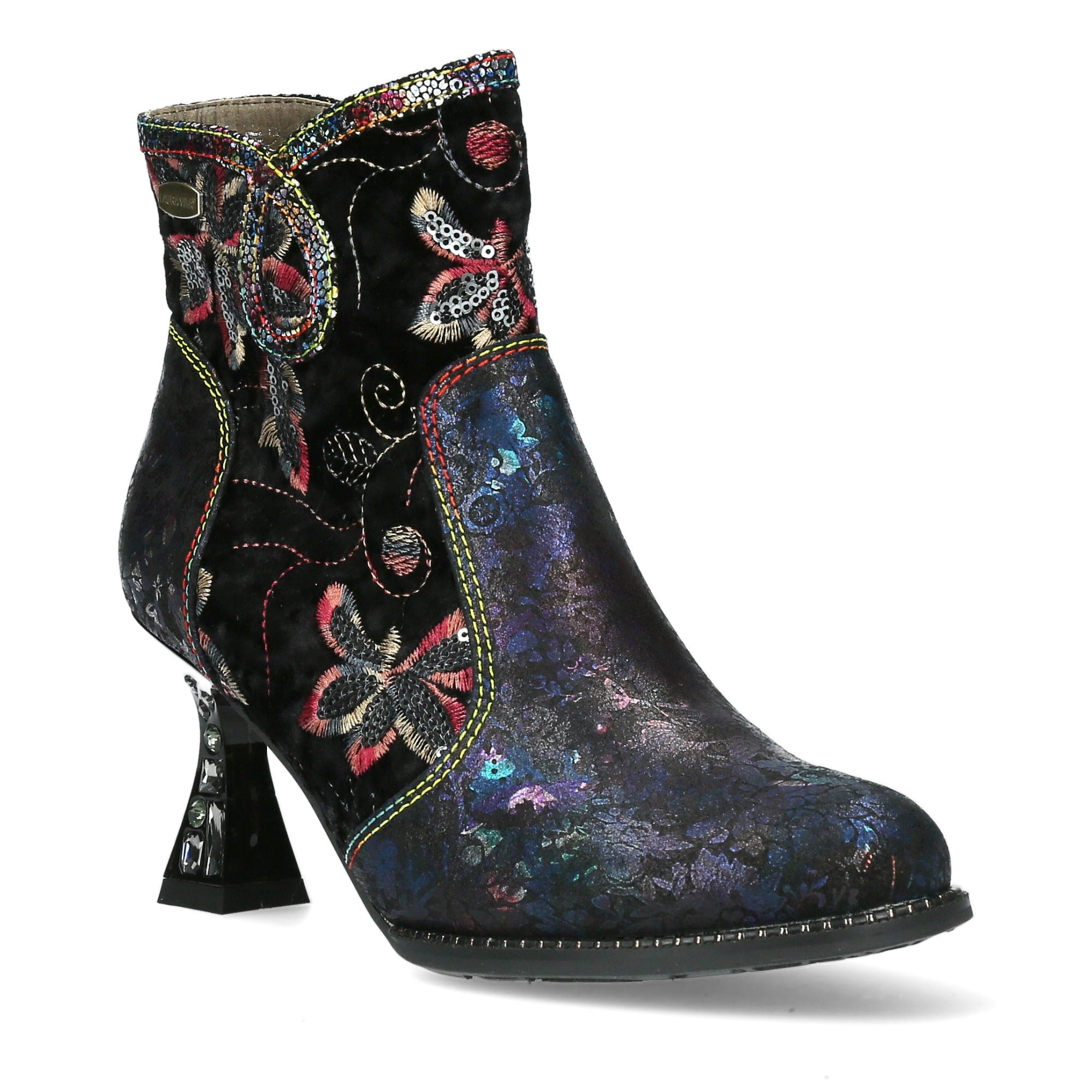Botines Para Mujer Laura Vita Oliveo 01 - Diseño Floral, Tacón Latino, Cierre Lateral Con Cremallera